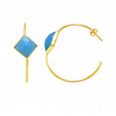 Blue Chalcedony Square Hoop gemstone earring 